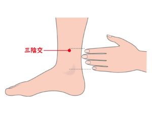 冷え性や下半身の重だるさで眠れない方に効果的です。

・場所： 足の内側のくるぶしから、指4本分上がったところの骨の際。
・効果： 全身の血流を改善し、特に女性のホルモンバランスを整えるのに役立ちます。
・押し方： 息を吐きながら5秒かけて押し、ゆっくり離すのを3回繰り返します。