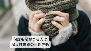 何度も足がつる人は冷え性体質の可能性もこの就寝中のこむら返りを何度も繰り返す体質があります。
それが冷え性体質です。

先ほども解説した通り、就寝中は身体が運動している状態ではないため心拍数が減少します。
それにより全身を巡る血流量が減りますが、とくに末端の血流が目立って減少する傾向にあります。

この生理反応は誰でも起こる現象ですが、もともと身体が冷え性体質で日中の活動時も末端の血行循環が悪い人は就寝中の末端の血流の減少が甚だしいためこむら返りが起こりやすい状態です。
就寝時に布団を被っても足が常に冷や冷やするような人は冷え性体質であり、こむら返りがしやすい状態といえます。