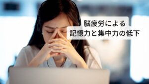 【慢性疲労症候群の症状1】脳疲労による記憶力の低下・集中力の低下過剰に作られた免疫物質により脳の疲労感が強まります。

この脳疲労により頭がモヤモヤしたり、うまく考え事がまとまらないなどブレインフォグという症状が出現します。