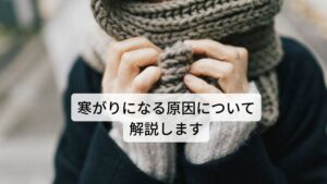 寒がりになる原因について解説します一口に冷え性や寒がりといっても、原因は様々になります。男女ともになりやすい原因には加齢による骨格筋の減少が挙げられます。
他にはストレス過多による自律神経の乱れや血行不良が起こることで冷えという症状が出てくる場合もあります。

一般的には女性に冷え性や寒がりが多いイメージがあるかと思いますが、女性は熱を作り出す骨格筋量が男性に比べて少ないことや、女性ホルモンによる月経周期による貧血や低血圧気味である事が原因と考えられています。