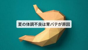 通常、人間の体は自律神経（交感神経と副交感神経）が、気温の上昇に応じて汗をかき、血管が拡がることで体内に溜まった熱を放熱させて体温を下げるようにします。また、逆に気温の低下に合わせて血管を縮めて熱を保つことで体温を一定に調節しています。しかし夏の厳しい暑さや冷房（エアコン）などの影響で自律神経の働きがオーバーワークになると、体温調節のバランスが乱れてさまざまな不調感を引き起こします。この不調が胃の働きに影響すると「胃バテ」が起こります。
胃は交感神経が強く働くことで血管が収縮して粘膜への血流量が減り、蠕動運動の低下や胃の粘膜を保護する粘液の分泌減少をもたらします。そのため胃の働きが全体的に低下し、食欲不振や胃もたれといった症状が引き起こされます。この寒暖差によって起こる自律神経のオーバーワークで起こる胃の不調を「胃バテ」と呼びます。