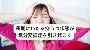 長期にわたる抑うつ状態が気分変調症を引き起こす気分変調症が起こりやすい方は「身の回りの出来事の結果や原因やあの人が不機嫌なのは、自分が至らないせいだ、自分の努力が足りないからだなどと物事をとらえ続ける」マインドの傾向があります。

その時期が長期に及ぶにつれ、その抑うつ状態を「自らの性格の一部なのだ」と信じるようになってしまい、抑うつの状態の悩みを誰にも打ち明けられず、一人で抱え込んでしまい、結果として持続性抑うつ障害（気分変調症）になってしまいます。