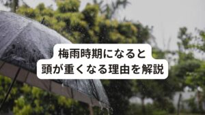 梅雨時期になると頭が重くなる理由を解説6月頃から梅雨時期に入りますが、朝起きると頭が重くて、体調が悪い…と憂うつな気分になることはないでしょうか？
この梅雨時期は1年の中でも体調不良が起こりやすい季節と考えられています。

というのも梅雨に起こる不調の原因は、長雨によって増える「湿気」の可能性があると考えられています。
今回は「【朝から頭が重い？】自律神経の乱れは湿度が高いと起こる」と題して頭重感と湿気の関係について解説します。