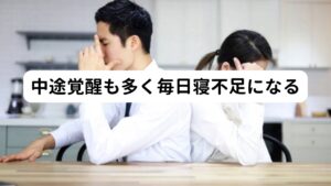 【改善例(女性/30代)】中途覚醒も多く毎日寝不足になる当院にご来院される前は市販の漢方(当帰芍薬散)を飲んでいましたが、あまり症状に変化はありませんでした。
また不調の原因については生理周期は問題なく年齢的にも更年期が原因ではないと思っていたようです。

それでも夜中に目が覚めたり寝汗をかいたりして睡眠の質が低下しており、常に日中は睡眠不足の状態でした。
日中もぼーっとすることが増えてしまい仕事にも支障がでていました。