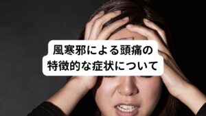 風寒邪による頭痛の特徴的な症状について風寒邪による頭痛(冷たい冷気に当たると起こる頭痛)には特徴的な症状があります。
・頭の痛みが背中まで拡がる
・締め付けられるような頭痛を感じる
・寒暖差によって悪化することがある
・寒い日や風が強い日に痛みが増しやすい
これらに当てはまる場合は風寒邪による頭痛と診断します。