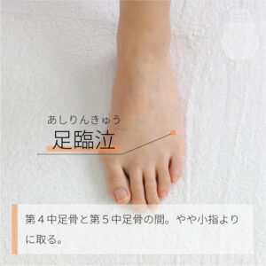 ・足臨泣(あしりんきゅう)
場所:足の薬指と小指の付け根