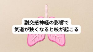 副交感神経の影響で気道が狭くなると咳が起こるそのため休む時は必要な酸素量が活動中より減少傾向になるため、副交感神経が優位になると生理的に気道が縮んで空気の通る道が狭くなります。
この反応が起こるともともと鼻水や痰などの症状があるアレルギー体質の方はアレルゲンが気道から気管支にかけて刺激しやすくなります。

健康であれば反応しない程度の弱い刺激であっても気道が過敏に反応してしまうため、寝苦しい咳が出てしまいます。
この症状を気道過敏症という病名で呼ぶことがあります。

本来、咳は異物やウィルスや細菌等、喉や気管についた異物を体外に排出しようとして起こる身体の生理的な防衛反応です。
そのため咳そのものを止めるのは良くないという考えもあります。

しかし就寝中や夜中に激しく反応していては睡眠をとることが出来ません。
身体を回復させるどころか逆に体力を奪われてしまいます。