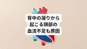 また背中の凝りは以下のような不調と関係している場合があります。
・首の痛み
・視力低下
・頭重感
・不眠症状
・イライラ
・気力や集中力の低下

その理由には肩から後頭部にかけて通っている椎骨動脈(ついこつどうみゃく)が関係しています。
肩から後頭部にかけての筋肉が過剰に緊張して凝ってしまうと、この動脈が圧迫を受けて頭部、顔面、脳の血流が低下させてしまいます。

この血流不足によって引き起こされると先ほどの不調の他に頭痛、めまい、フラフラする、気持ちが落ち込む、などの症状が現れることがあります。
この場合、肩から後頭部にかけての末梢循環、毛細循環を改善すると筋肉のこりや異常な緊張が解消されます。
それにより椎骨動脈の血流不足で起きていた様々な症状も改善できます。