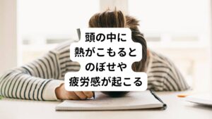 脳は主に自律神経を通して、筋肉や臓器など体内のすべての器官の動きを調節しています。
自律神経の働きは生命活動の維持に不可欠であるため、休むことなく24時間365日働き続けています。
そのため脳は常に発熱している状態です。

例えばスマホの使い過ぎでスマホ本体が熱くなるようなイメージです。
脳もスマホ同様に発熱が抑えきれないと、頭の中に熱がこもってしまいます。

この頭の中に熱がこもると脳が疲労しオーバーヒートを起こしてしまいます。 
このオーバーヒートによってのぼせ、疲労感、頭痛などが生じます。