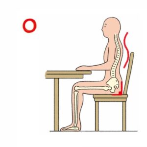 足の痺れが出るものの中には姿勢不良が原因で起こるものもあります。
例えば、「座り姿勢が悪くて坐骨神経を圧迫して痺れが出てくるもの」もその一つになります。

皆さんは普段どのような座り方をしていますか？

上のイラストの座り方は背筋が伸びています。
この座り方は坐骨が椅子に刺さるようについているため、骨格的にも安定した座り方になっています。
そのため周囲の筋肉への負担も最小限に抑えられています。