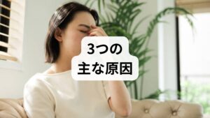 ① 副鼻腔炎（蓄膿症）や風邪の後遺症
最も多い原因の一つが、鼻の疾患です。 炎症によって嗅粘膜（臭いを感じるセンサー）がダメージを受けると、臭いの信号が脳へ正しく伝わらず、本来の臭いとは異なる「焦げ臭い」「煙たい」といった異臭として認識されることがあります。

② 更年期障害とホルモンバランス
30代後半から50代の女性に多いのが、ホルモンバランスの乱れによる影響です。 エストロゲンの減少は自律神経を不安定にします。嗅覚は自律神経と密接に関わっているため、感覚が過敏になったり、脳が臭いを誤認（異臭症）したりしやすくなります。

③ 脳の疲労と自律神経の乱れ
過度なストレスや睡眠不足が続くと、脳の「嗅覚野」が疲弊します。 これにより、特定の刺激がない状態でも「煙の臭い」という不快なパターンを脳が作り出してしまうケースがあります。これは「脳の誤作動」によるものです。