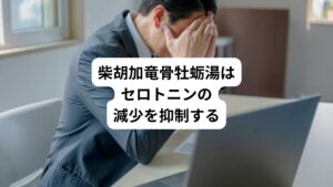 神経細胞の外に存在するセロトニン量が減少するとうつ病を発症しやすい傾向にあるとされています。
現代医学の研究では柴胡加竜骨牡蛎湯はこのセロトニンの細胞外濃度の低下を抑制するといわれています。
柴胡加竜骨牡蛎湯の服用によって細胞外のセロトニンの減少を防ぐため、気分の落ち込みや不安などの抑うつ症状の緩和に役立つとされています。実際にラットを使用した実験では、柴胡加竜骨牡蛎湯により、慢性的なストレスによるうつを改善する可能性が示唆されています。