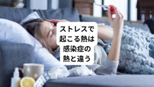ストレスが原因で起こる風邪での発熱は発熱の起こり方が違うといわれています。
風邪は主にウイルスに対する炎症で熱が発症します。
この感染による炎症が喉などに起こるとそのウイルスと戦うために体温が上がります。
そのため解熱剤などを使用すると炎症を抑えることができるため熱が下がります。