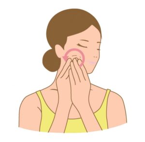 下の歯が痛いときに効果的なポイントです。
咬筋は食いしばったときに盛り上がる筋肉です。
指でやさしく円を書くようにマッサージするようにしましょう。
