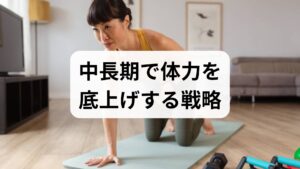 4〜12週間ごとに負荷を少しずつ増やす「漸進性」が重要です。回数・時間・強度のいずれかを段階的に上げ、疲労と回復のバランスを管理します。競技者でなくても、週ごとの負荷計画を立てると継続しやすくなります。