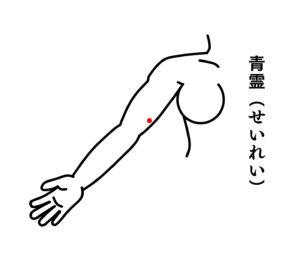 自律神経を整え、心のモヤモヤを解消するツボ「青霊（せいれい）」は、上腕の内側に位置します。肘の内側の出っ張りから指4本分ほど上に進んだ、筋肉の隙間のくぼみにあり、触れると強い痛みを感じるのが特徴です。このツボは、ストレスによる胸の苦しさや不安感を和らげ、心をリラックスさせる効果があります。更年期の動悸やイライラを感じた際のセルフケアとして、優しく揉みほぐして精神の安定を図りましょう。