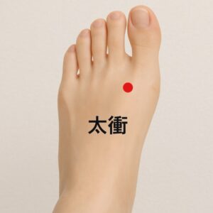 東洋医学において、ツボ（経穴）は全身の気（エネルギー）や血（血液）の通り道上にある重要拠点です。 ツボを刺激することで、自律神経のバランスを整える効果が期待できます。 ここでは、特に更年期の症状におすすめのツボを5つ厳選してご紹介します。

1. 内関（ないかん）：イライラ・吐き気・動悸を鎮める
手首の内側にあるツボで、精神を安定させる効果が高く、乗り物酔いや胸のモヤモヤにも有効です。
・場所：手首のシワの中央から、指幅3本分肘に向かったところ（2本の筋の間）。
・押し方：反対側の親指で、心地よいと感じる強さで5秒ほどじっくり押します。

2. 神門（しんもん）：不安感・不眠・心の乱れを整える
「心」の働きを補い、精神的なストレスや不眠、不安感を和らげるツボです。
・場所：手首のシワの小指側にある、凹んでいるところ。
・押し方：親指を当て、手首を挟み込むようにして優しく揉みほぐします。

3. 百会（ひゃくえ）：自律神経の万能ツボ・頭重感の解消
頭頂部にあるツボで、100の症状に効くと言われる万能なツボです。自律神経のリセットに効果的です。
・場所：左右の耳の穴を結んだ線と、鼻から頭のてっぺんに向かう線が交差する頭頂部。
・押し方：中指の腹を重ねて当て、頭の中心に向かって垂直にゆっくり押します。

4. 太衝（たいしょう）：のぼせ（ホットフラッシュ）・イライラを抑える
体に溜まった過剰な「熱」を下げ、頭に血が上るのを防ぐ効果があります。
・場所：足の甲にあり、足の大指と第2指の骨が交わる手前の凹み。
・押し方：親指を押し当て、かかとに向かって押し上げるように刺激します。

5. 三陰交（さんいんこう）：女性特有の冷え・冷えのぼせに効果的
女性の健康に欠かせない3つの経絡が交わる重要なツボで、冷えやホルモンバランスの調整に優れています。
・場所：足の内くるぶしの指幅4本分上にあり、骨のきわの凹んでいるところ。
・押し方：親指で骨の裏側に指を滑り込ませるように、じっくり押します。