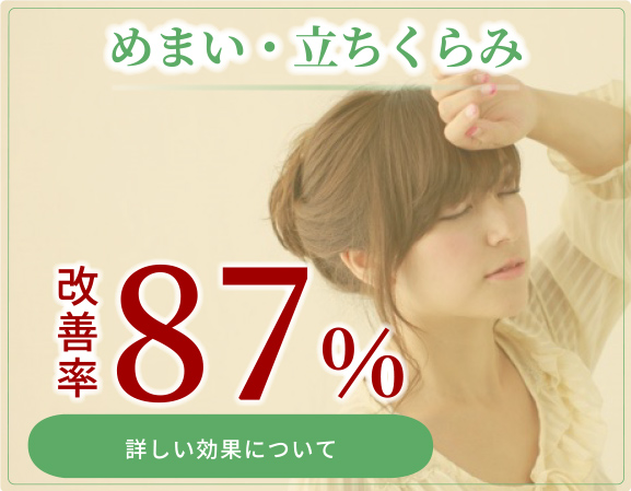 めまい、立ちくらみ、改善率87%